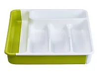 Лоток для столовых приборов раздвижной, 368х310-520 мм, белый/салатовый