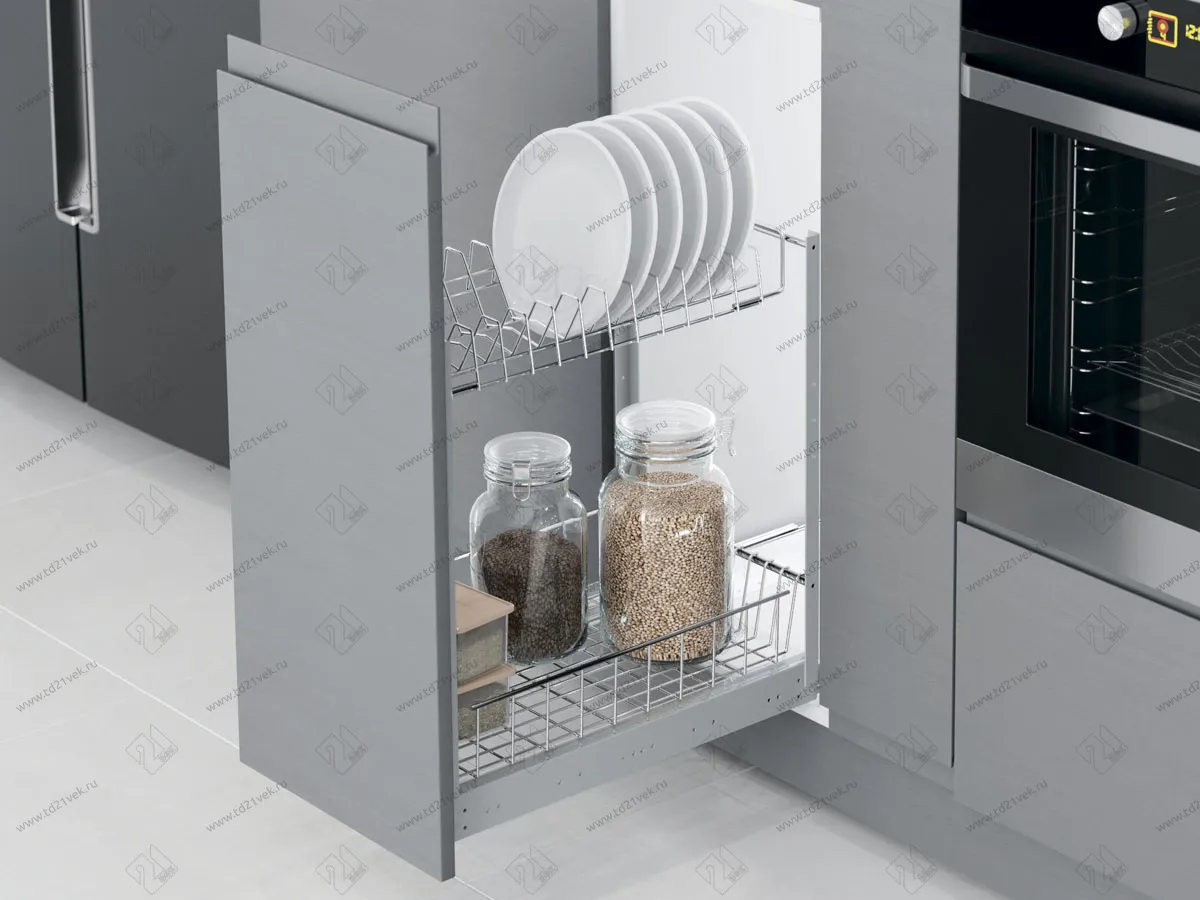 S-2167-C Выдвижная корзина в базу 600 мм, Starax, 2-х уровневая, (510х500х520 мм), с доводчиком 1