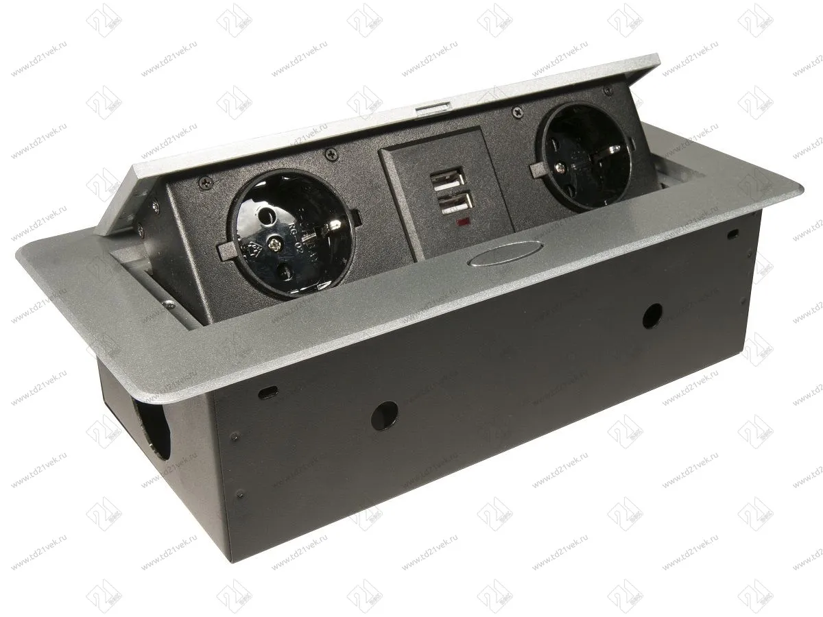 11.106.05.012 Блок розеток выдвижной POP-UP горизонтальный, серебристый 1