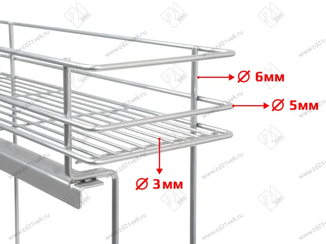 Бутылочница 200 левая (448х154х535мм) на скрытых направляющих с доводчиком, хром крашенный / двухуровневая корзина 3