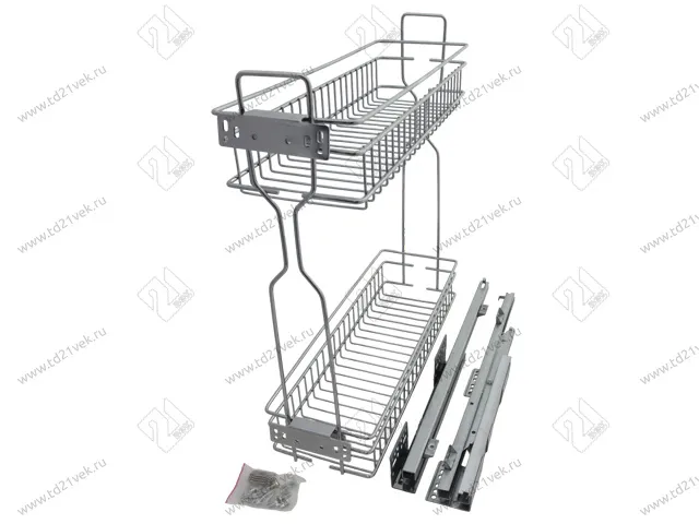 Бутылочница для кухни 200 правая, на скрытых направляющих с доводчиком / двухуровневая корзина 1