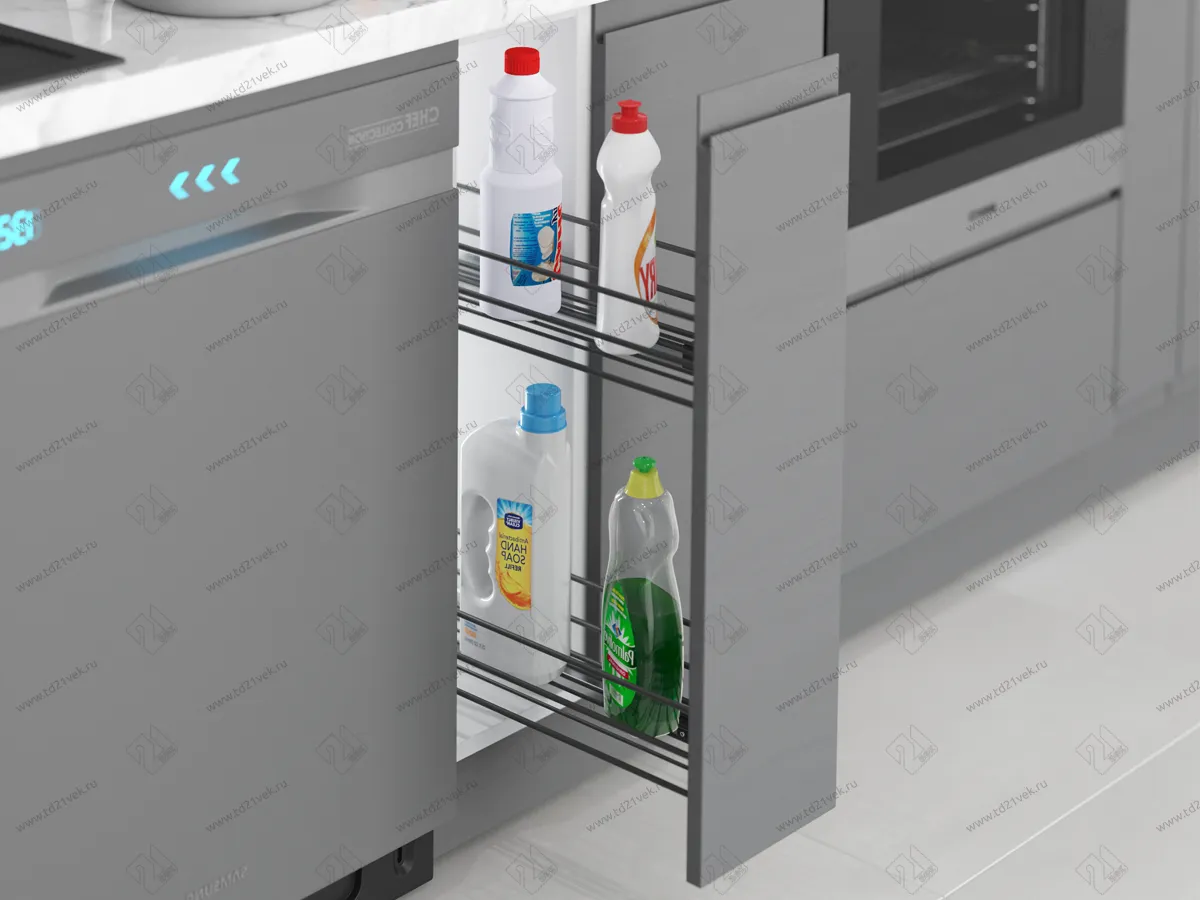 S-2423-A Бутылочница 200, Starax, 2-х ярусная, направляющие Blum Tandem, (151х475х495 мм), частичное выдвижение, правая, антрацит 1