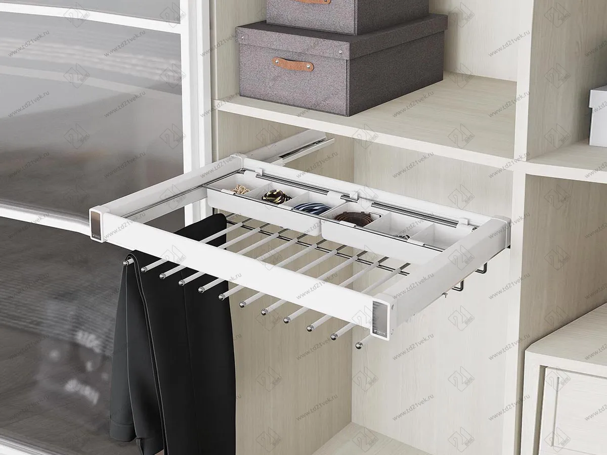 S-6714-W Брючница с органайзером для аксессуаров в базу 900 мм, Starax, (860-890х475х125 мм), направляющие Blum Tandem, белая 1