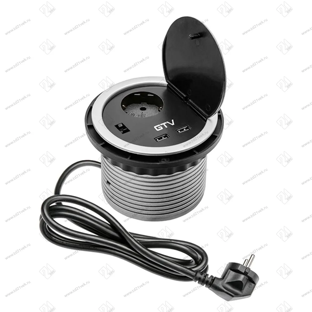 AE-BPW1S2UCH-80 удлинитель настольный charger врезной - 1 розетка schuko, usb 5v2a, кабель 1,5м, цвет серебро <1> 1
