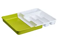 Лоток для столовых приборов раздвижной, 368х310-520 мм, белый/салатовый