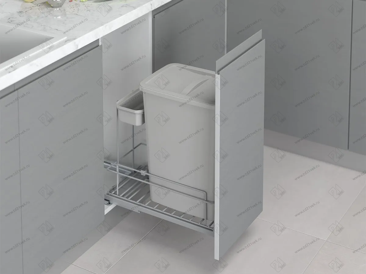 S-2597-G Мусорное ведро в базу 300 мм, Starax, 35+1 л, (265x510x530 мм), пластик, серый 1