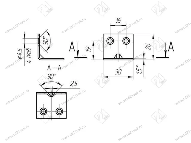 Уголок 26х30 (26х26х30) у, цинк (50/100) <500> 2