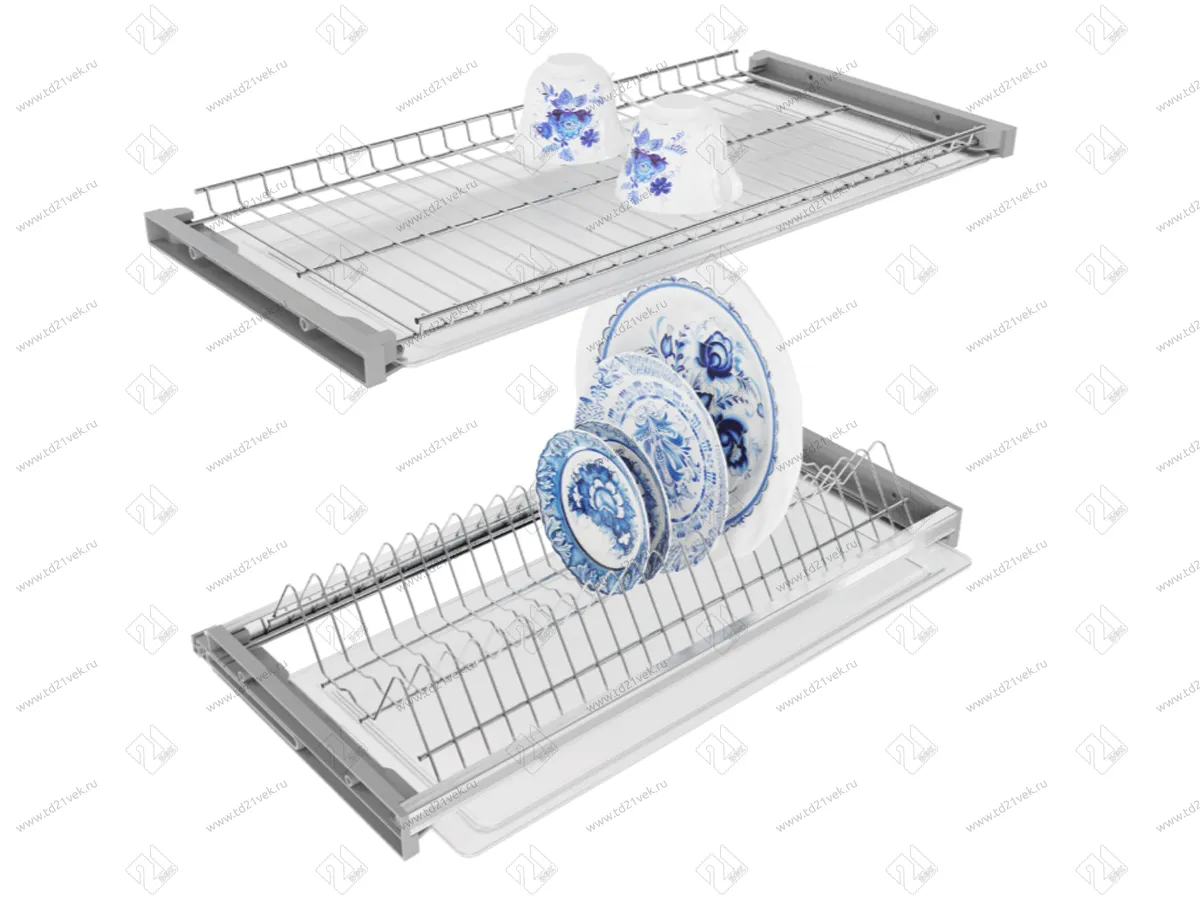 Сушка двухуровневая 800/16 с рамкой + 2 поддона, серый металлик 2
