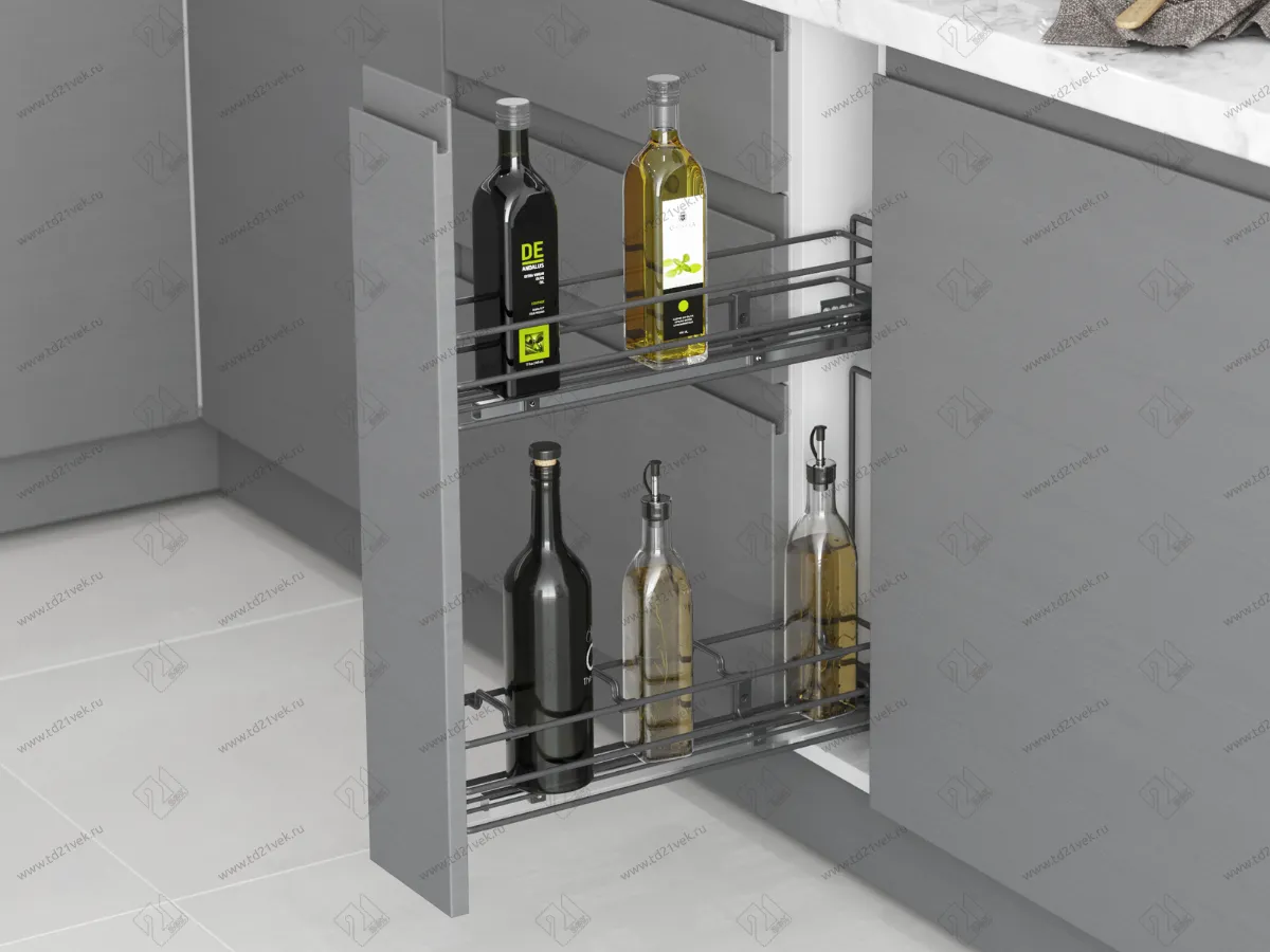 S-2422-A Бутылочница 150, Starax, 2-х ярусная, направляющие Blum Tandem, (106х475х495 мм), частичное выдвижение, левая, антрацит 1