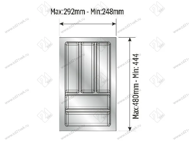 105-83-07-302 Лоток для столовых приборов Mesan TrayBond, 5 отделов,(Ш292-248хГ480-444хВ45) белый <5/20> 3