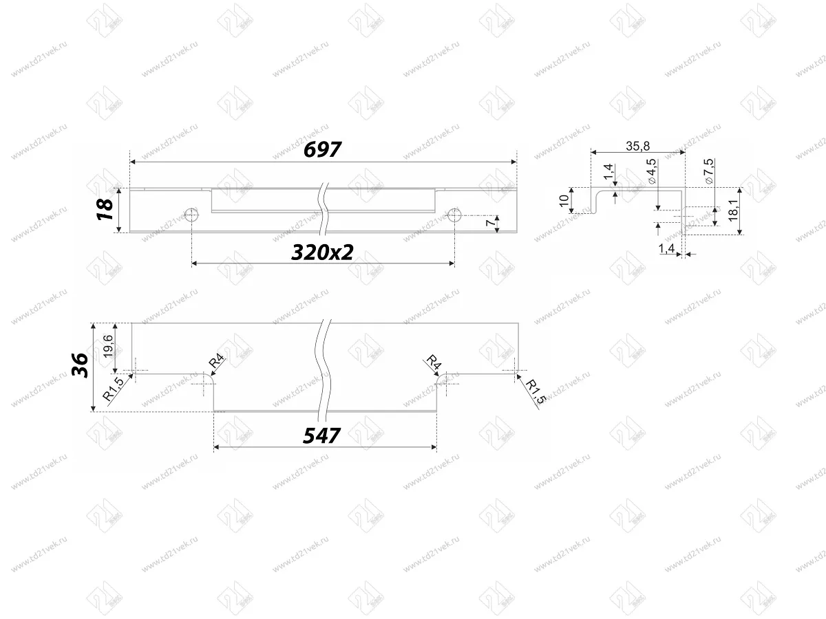 RT109SC.1/000/700 Ручка торцевая 640 мм матовый хром <20> 3