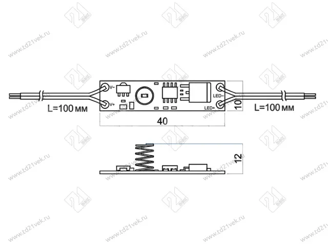 08.800.00.357 Сенсорный выключатель DPs-3W встраиваемый, с пружиной, с проводами 10см, max 12В/60Вт; 24В/120Вт, max 5А, 42*10мм 2
