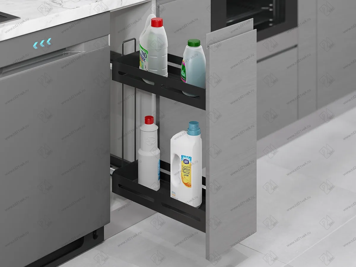 S-2444-UB-A Бутылочница Starax Unique Box, 2-х.ярусная, шир. 250 (203х475х525) направляющие Blum Tandem, выдвижение полное, правая, антрацит 1