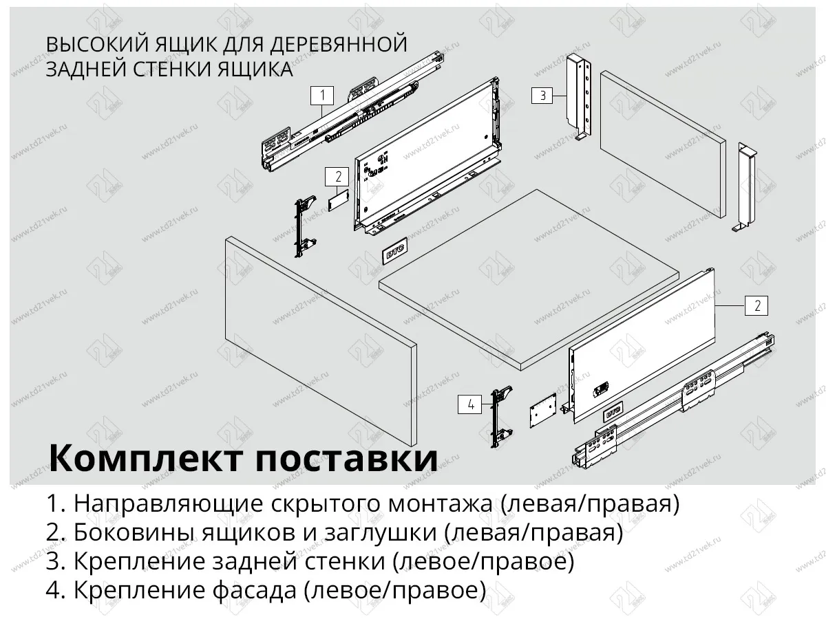 Комплект ящика Dragon-Pro, Soft-Close, L450 мм, H178 мм, нагрузка 40 кг, белый, с доводчиком 2