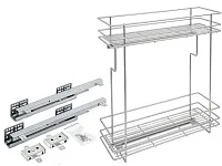Бутылочница 200 левая (448х154х535мм) на скрытых направляющих с доводчиком, хром крашенный / двухуровневая корзина