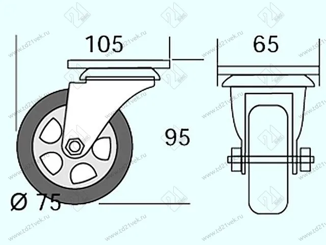 Опора колесная 381 нагрузка - 50 кг d=75, h=98 <100> 2