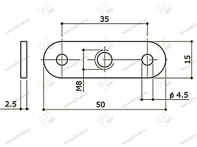 Планка резьбовая М8 L=50 к опоре "БИНГО", цинк <200/3000> 2