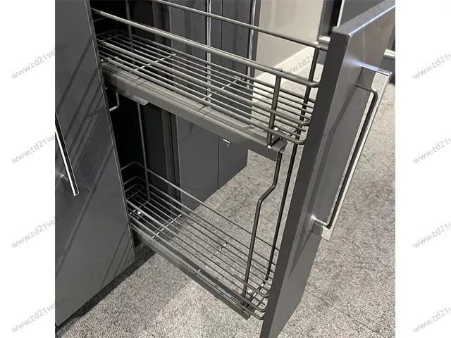 Бутылочница 200 правая (448х154х535мм) на скрытых направляющих с доводчиком, антрацит/ двухуровневая корзина 5