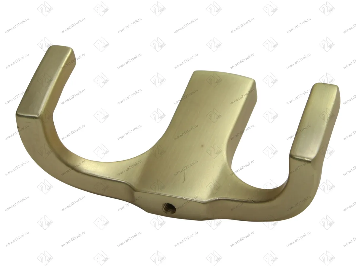 Крючок двухрожковый, золото матовое, V LORD, в комплекте: саморез 2 шт., крепёжная планка, ключ 1