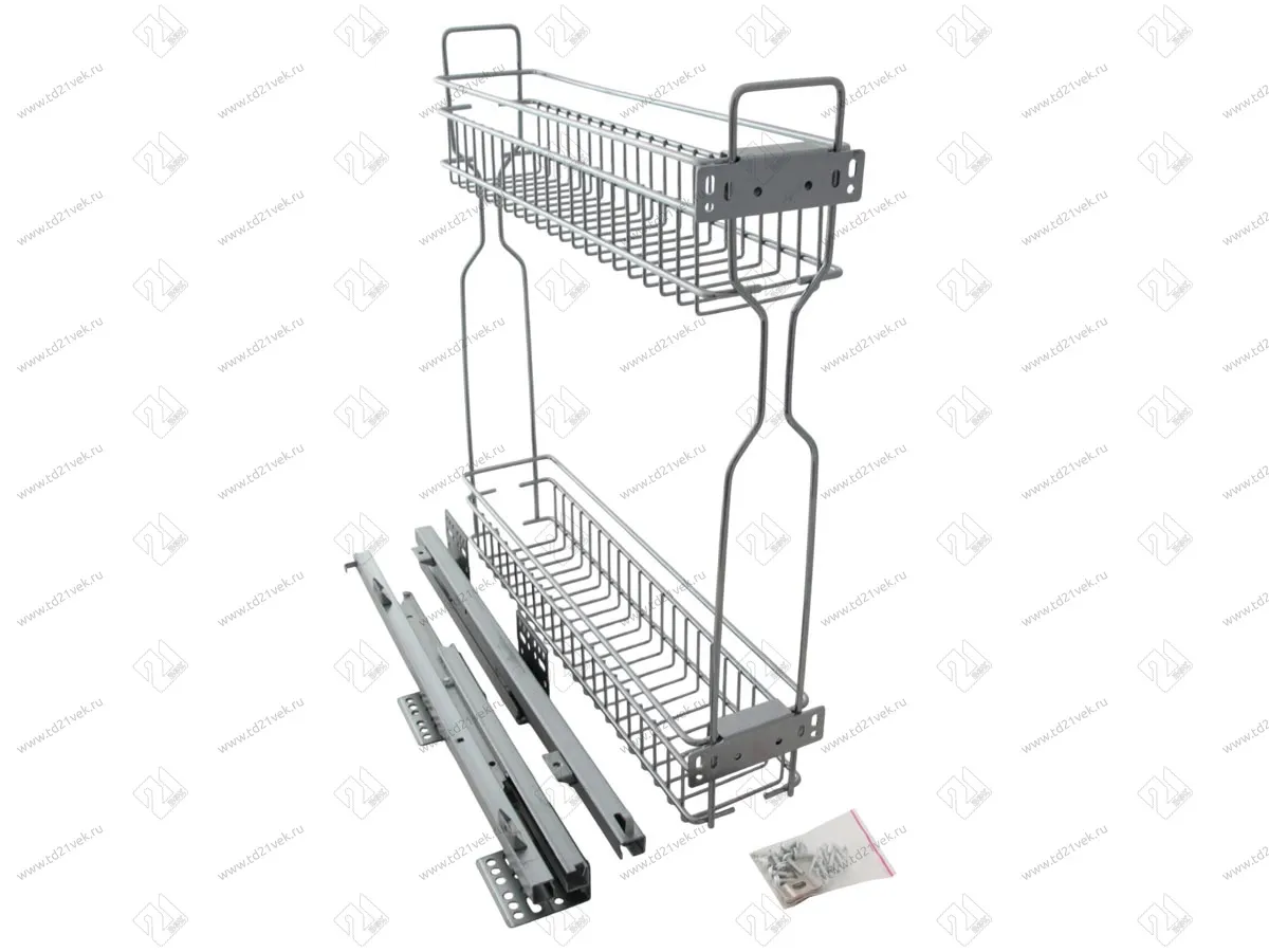Бутылочница для кухни 150 левая, на направляющих скрытого монтажа с синхронизатором, полного выдвижения с доводчиком 1