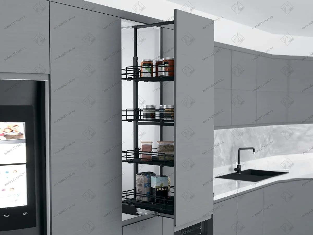 S-1844-A Шкаф-колонна Starax, 4 корзины ДСП, шир. 450 (380х510х1250-1400), анрацит, с доводчиком <1> 1