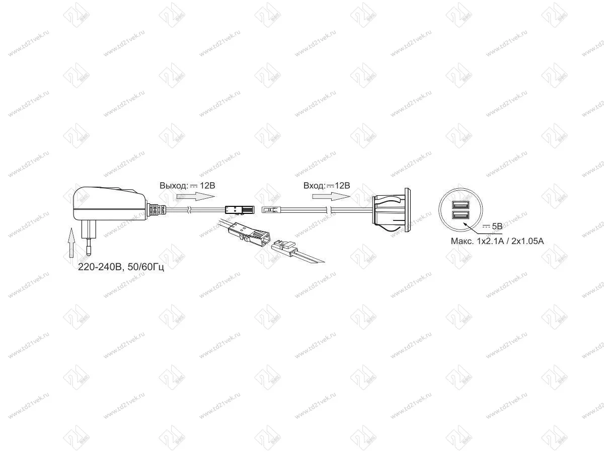 06.800.01.320 USB-розетка, врезная, круглая, USB CHARGE-S, 2xUSB, max.3,4A, провод 2м c LED кон., серебристый, 37х31.3мм 5