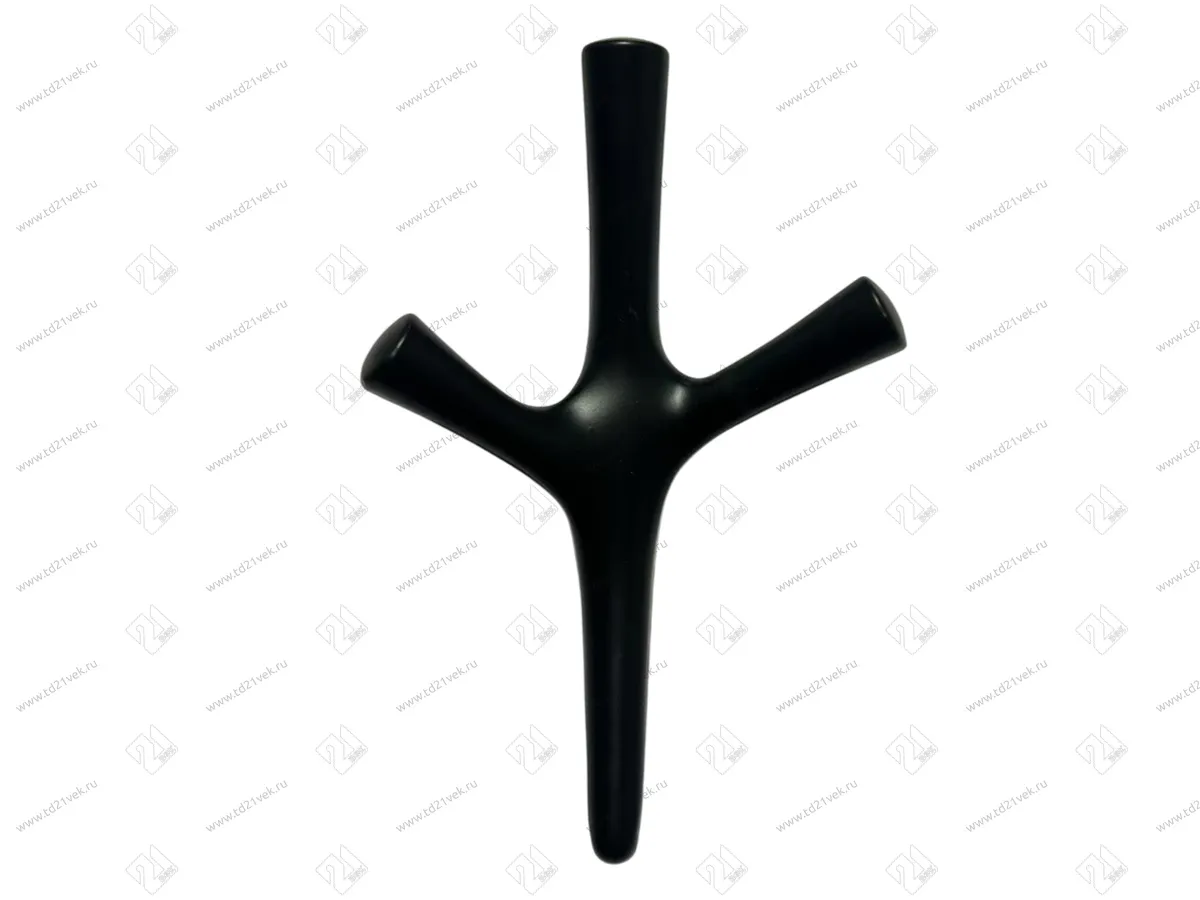 Крючок трехрожковый, черный матовый, VETKA, в комплекте: саморез 2 шт., дюбель 2 шт., крепёжная планка 1