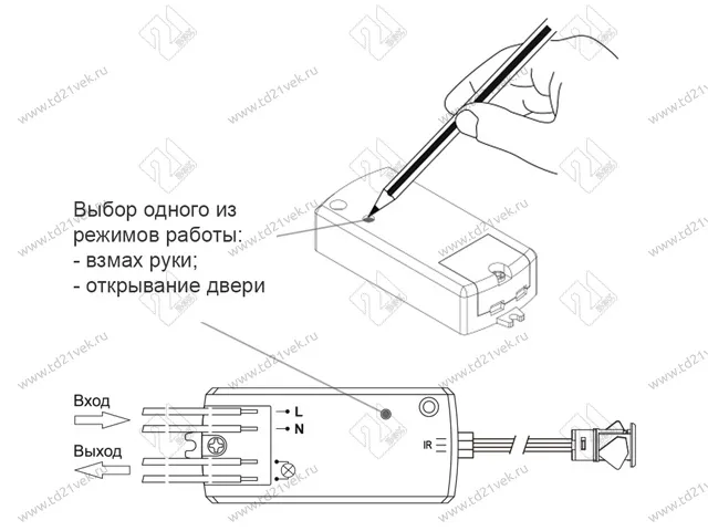 08.800.00.348 ИК выключатель PM 218DR, дверь/рука 5см, 220В, 60Вт, 83х35х19мм, D=14мм, L=2,0м, белый 3
