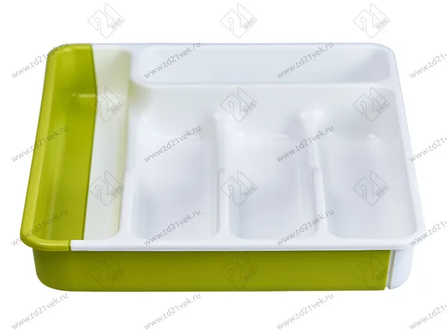 Лоток для столовых приборов раздвижной, 368х310-520 мм, белый/салатовый 3
