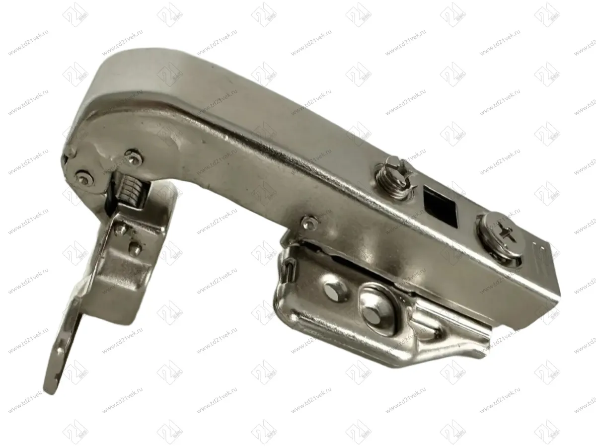 Петля угловая 90°, 48мм, планка Н=2, 3D, CLIP-ON, 2 накладки+4 самореза, с доводчиком, никель 3