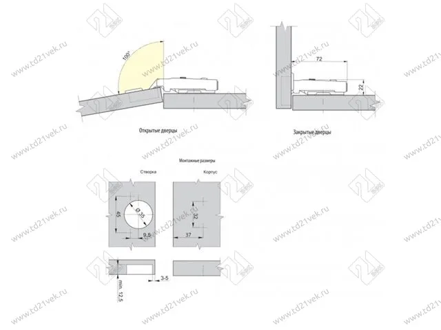 ZM-INHC090BEO Петля самозакр-ся гидравл-ая накладная ИННОВО GTV,без евро,отв. пл. Н0,45/35мм <100> 2