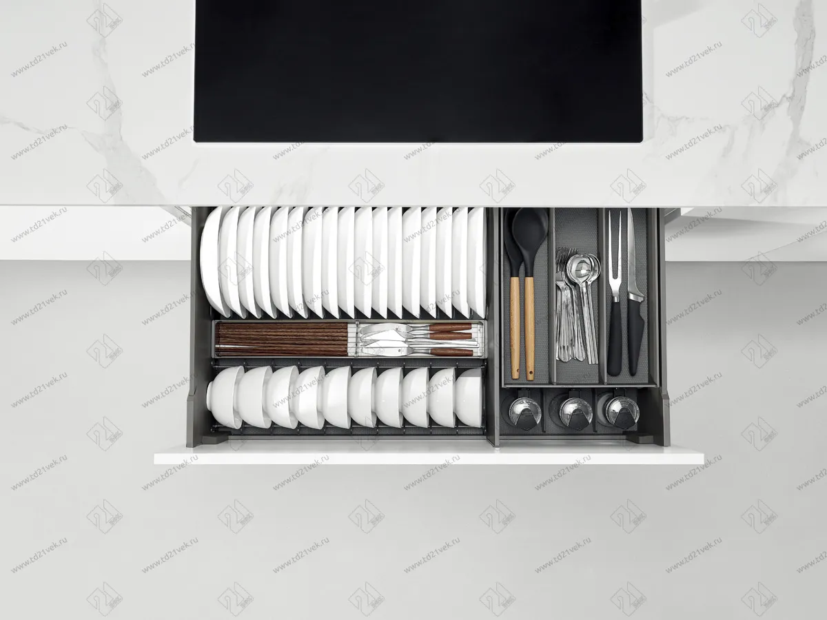 Мультиящик для посуды и столовых приборов выдвижной, в базу 600мм, 564х470х226 мм, Encanto, нагрузка 35 кг, серый 3