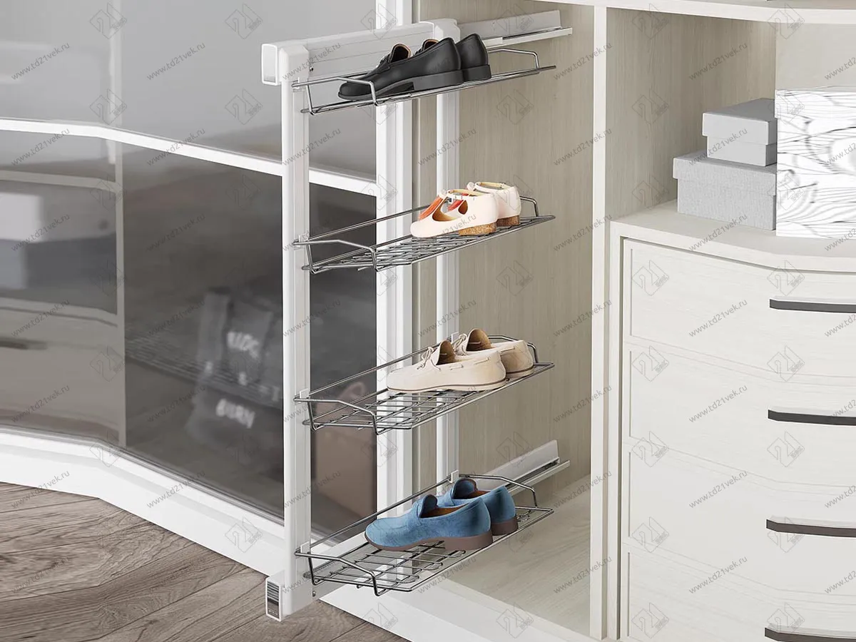 S-6741-W Выдвижная обувница, Starax, 4-х ярусная, (325х475х1000 мм), выдвижение левое, белая 1