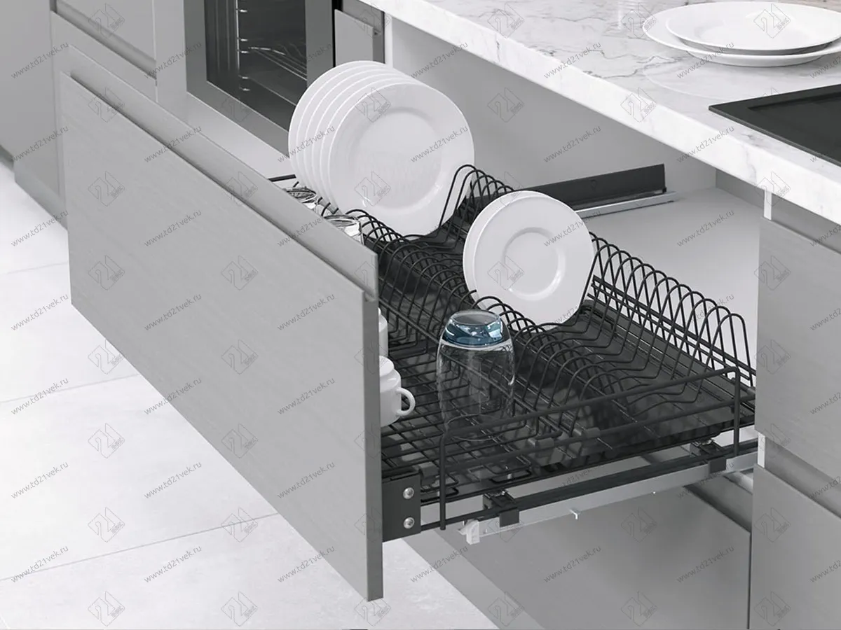 S-2034-A Сушка для посуды выдвижная в нижнюю базу 900 мм, Starax, направляющие Blum Tandem, с доводчиком, (860-880х520х185 мм), антрацит 1