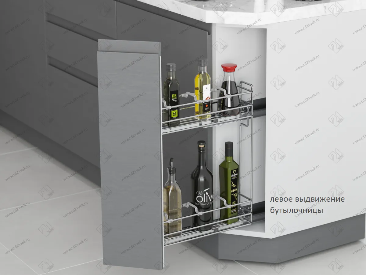 S-2606-C Бутылочница 150, Starax, 45 градусов, 2-х ярусная, направляющие Blum Tandem, (106х465х495 мм), полное выдвижение, левая, хром 1