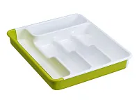 Лоток для столовых приборов раздвижной, 368х310-520 мм, белый/салатовый