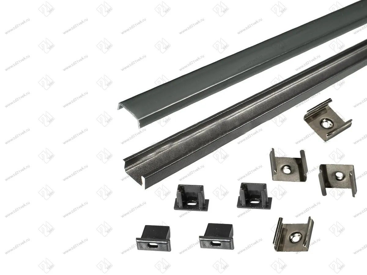 17.800.00.398 Профиль алюминиевый накладной 2 м (ЧЕРНЫЙ) КСС 1506W(Е), 4 кл + 4 загл с отверстием чёрные <1> 2