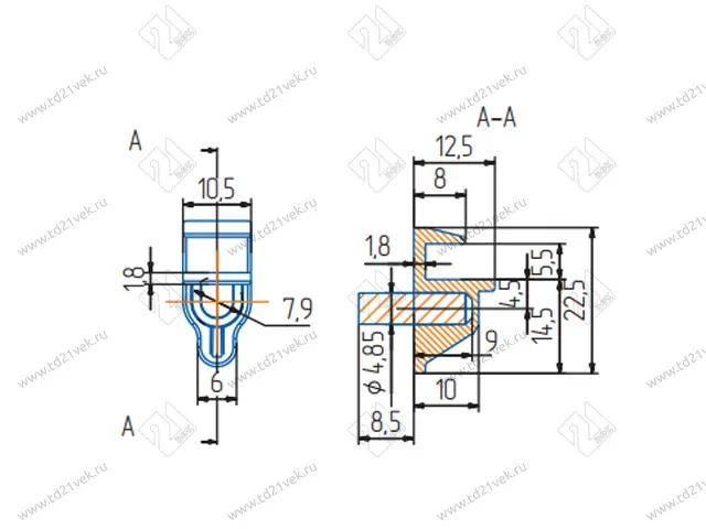 Полкодержатель для стеклянных полок, Г-образный. c упором, штифт-d5 мм,  прозрачный 3