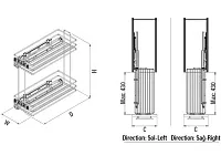 S-2444-08-C Бутылочница 250, Starax, 2-х ярусная, направляющие Blum Tandem, выдвижение 7/8, (203х475х495), правая, хром