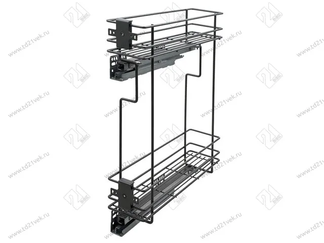 Бутылочница 150 левая (448х108х535мм) на скрытых направляющих с доводчиком, антрацит/ двухуровневая корзина 2