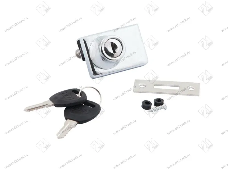 Замок №409 (805) для двойн. стекл. двери  с ключом и планкой, хром <12/240> 1