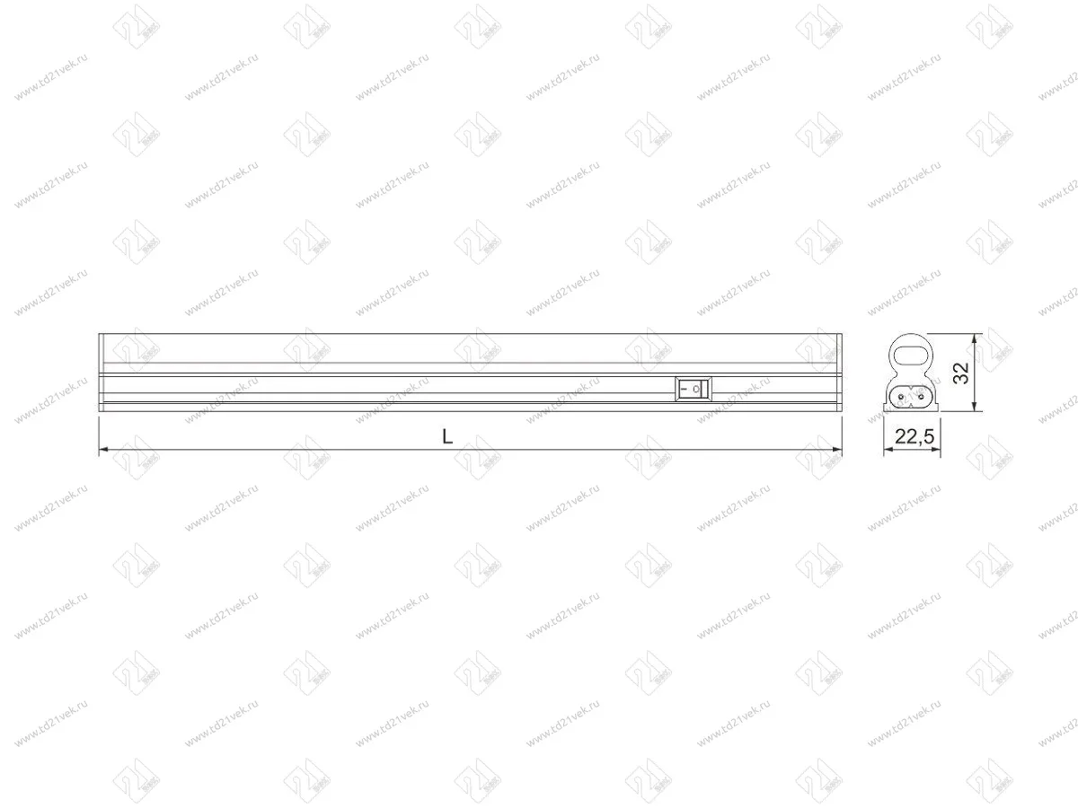 04.108.38.411 Светильник LED линейный Line 1E- 970. с выкл, 4000К, 14Вт, 220В, 1010-1230Лм, 970х23х33мм, PC, белый, соед. каб. 0,15м, сетевой каб. 1,0м, клипсы мет. 2