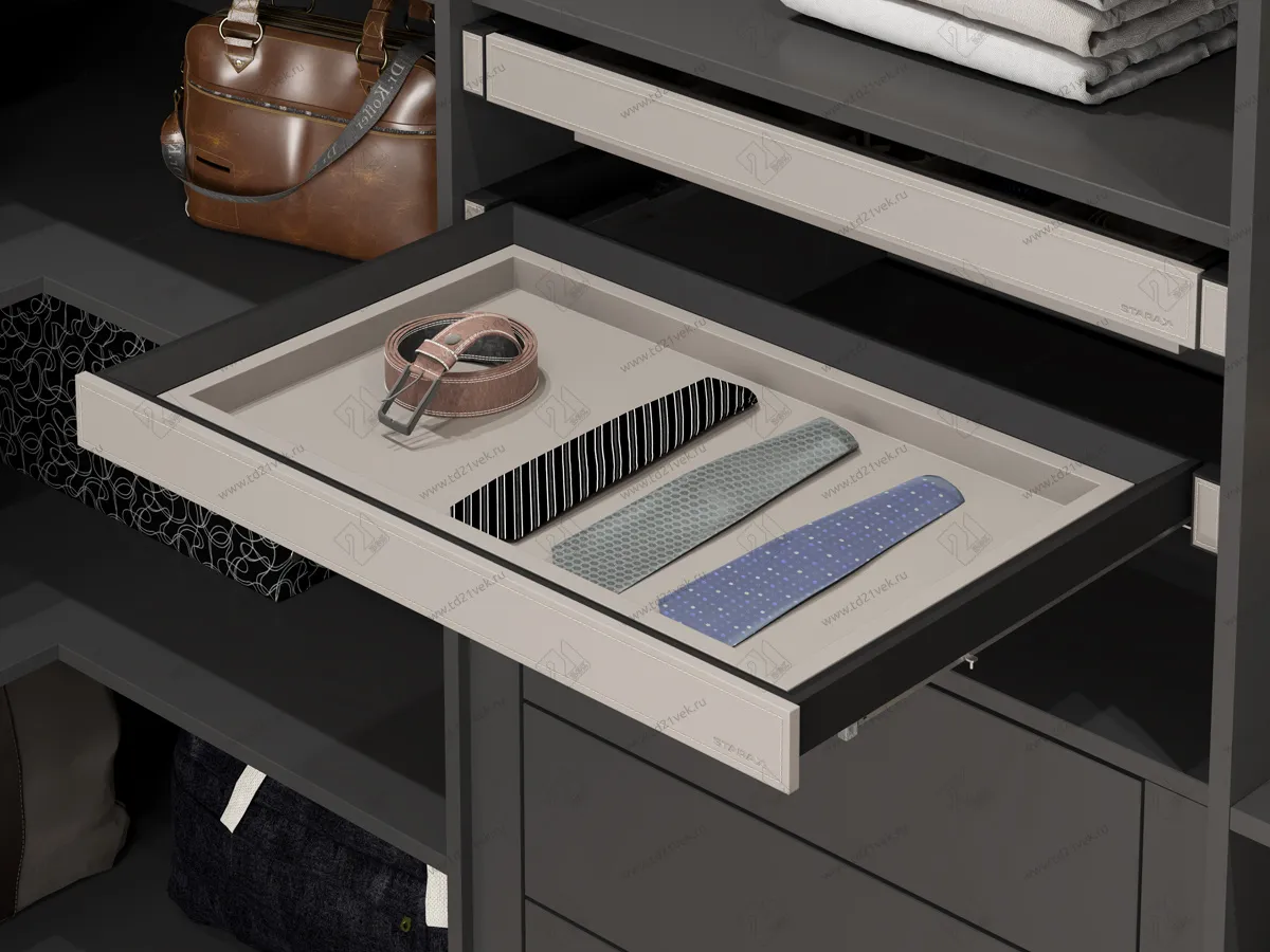 S-6425-A Выдвижная полка в базу 600 мм, экокожа, Starax (564x470x60 мм), антрацит 1