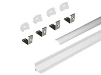 17.800.00.395 / 19.143.39.325 Профиль алюминиевый КСС 1616W, диффузор молочный белый, накладной, L=2м, 4 клипсы, 4 загл. с отверст, серебро