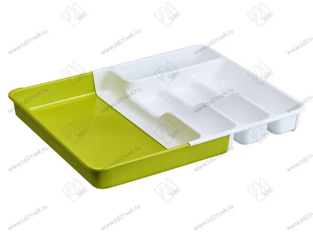 Лоток для столовых приборов раздвижной, 368х310-520 мм, белый/салатовый 2