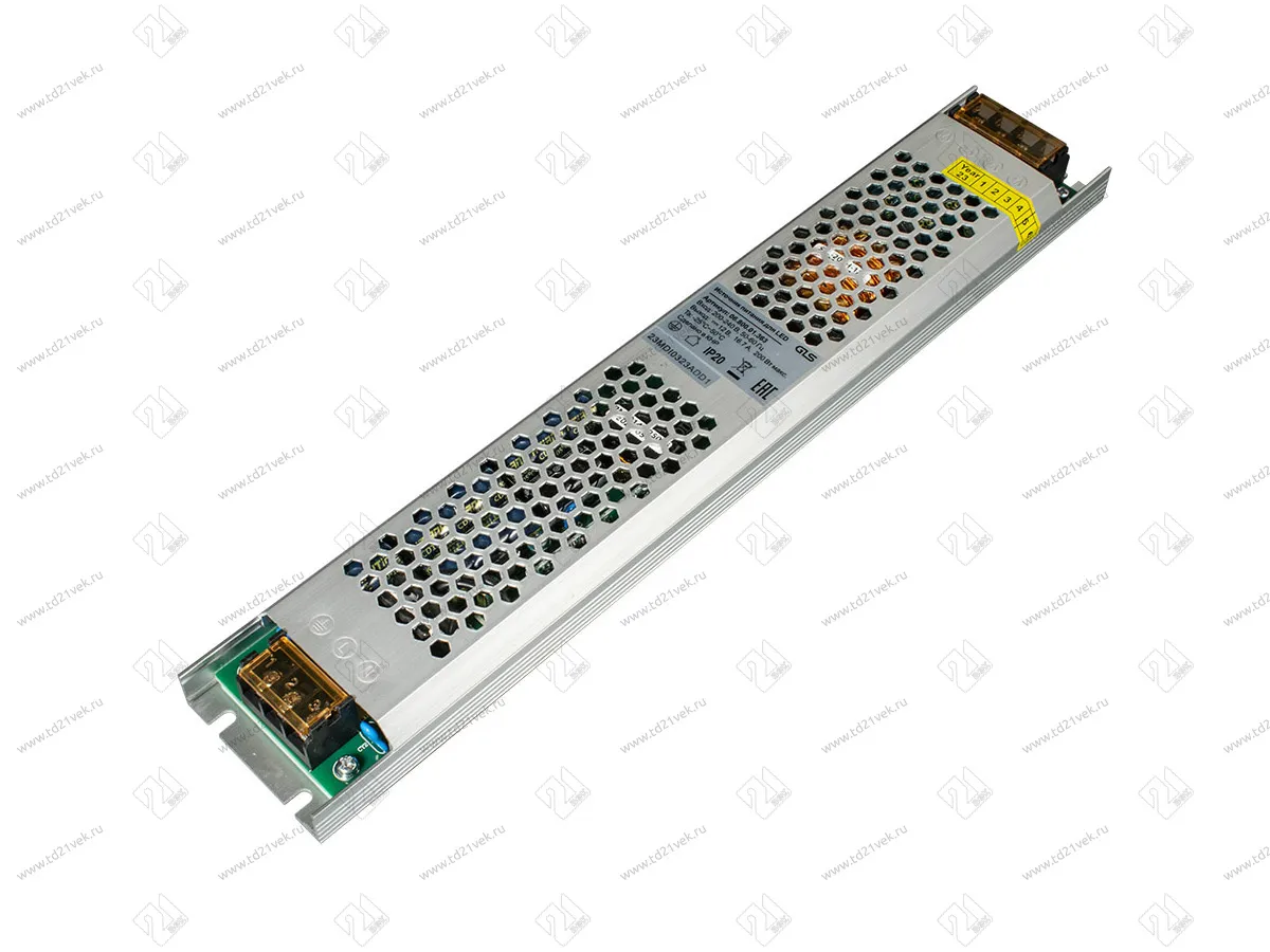 06.800.01.363 Блок питания стаб. напр. для LED, плоский, 220VAC/12VDC, max 200Вт, IP20, с защитой от КЗ и перегрузки, алюминевый корпус,  306х53х22мм 1