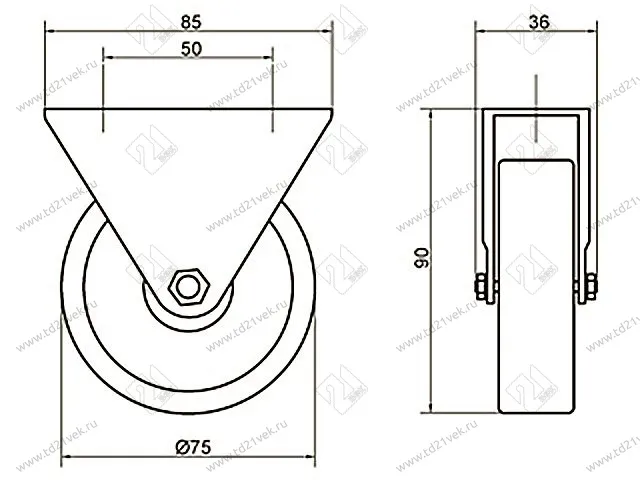 Опора колесная 365 нагрузка - 50 кг d=75, h=92 <100> 2