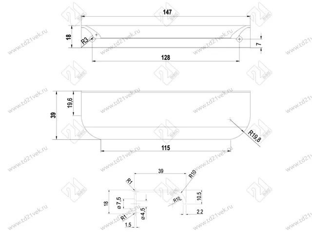 RT110SC.1/128/150 Ручка торцевая 147 мм сатиновый хром <50> 5