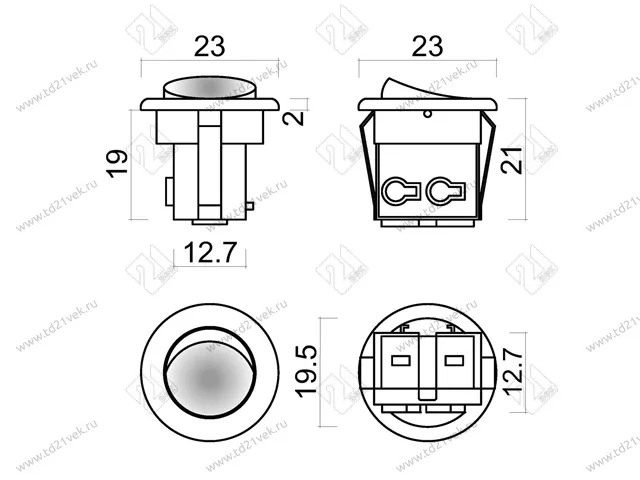09.106.08.120 Выключатель врезной круглый D23мм, серый 2