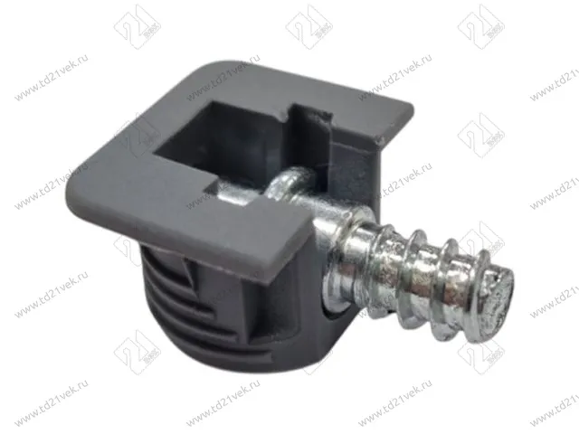 Полкодержатель врезной d15мм (серый) + шток-евровинт, для деревянных полок Флиппер 1